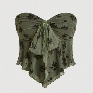 SHEIN MOD Floral Knotted Bandeau Top – Army Green – NWT